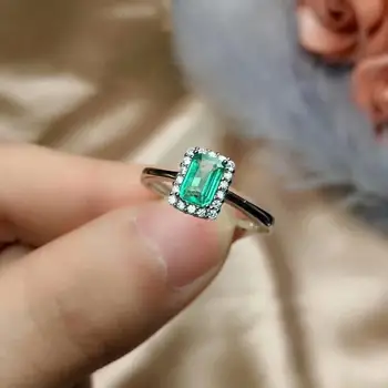 

shilovem 925 sterling silver real Natural Emerald Rings fine Jewelry women trendy wedding open wholesale 4*6mm cj0406129agml