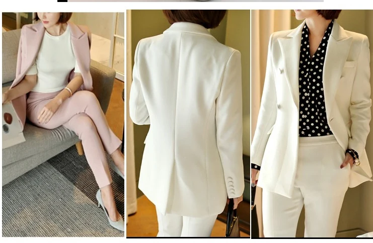 Женский комплект 2 шт. костюм женский новый стиль женский деловой плащ сплошной цвет двойная кнопка OL Костюм пиджаки + брюки комплект