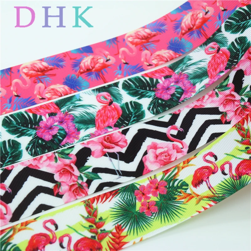 DHK 1 5 'ɵ ярдов Фламинго лист напечатан grosgrain ленты ленточный аксессуар hairbow