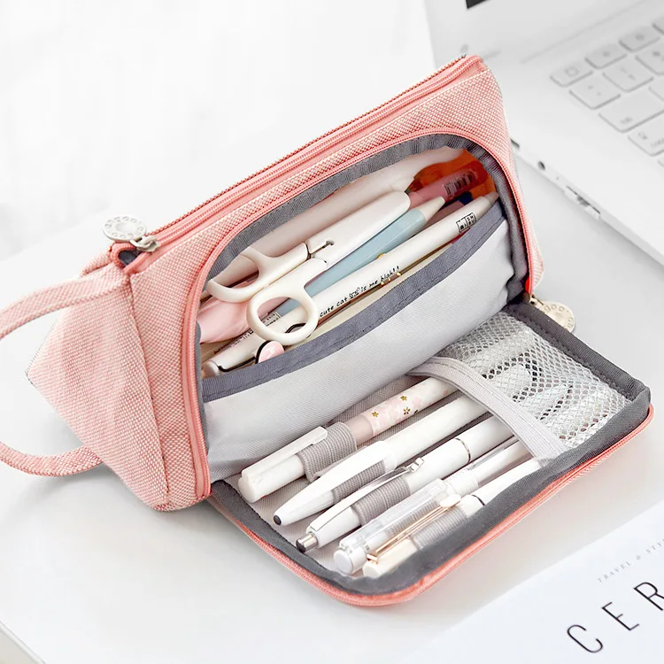 

Korean Simple Candy Color Pen Case Student Canvas Cotton Large Capacity Pencil Bag