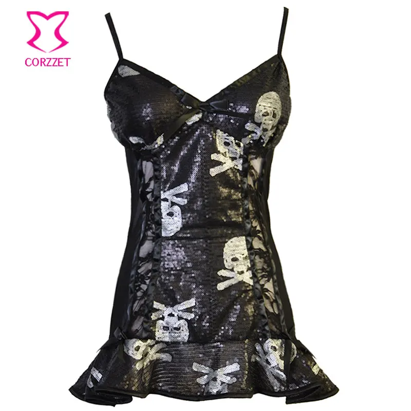 Elegant deep v sequin Skull Pattern dress Women