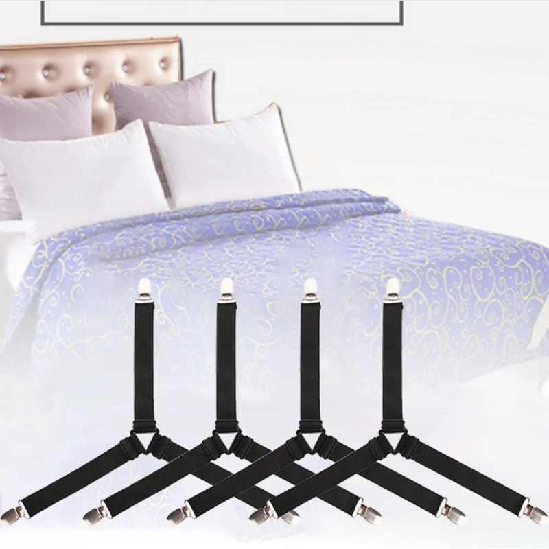 4pcs Adjustable Bed Fitted Sheet Straps Bed Sheets Straps Braces Crisscross Suspenders Gripper Storage Holder Fastener Clips