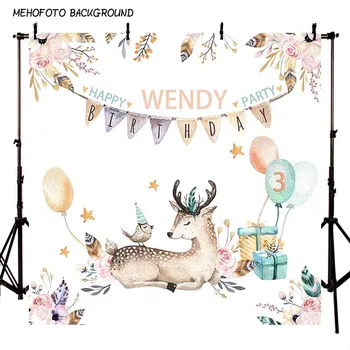 

Mehofond 3rd Birthday Backdrop Forest Sika Deer Gift Balloon Baby Portrait Photography Background for Photo Studio Photobooth