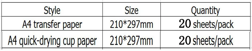 20 листов/упаковка А4 теплообменная бумага, теплообменная бумага, бумажный струйный для передачи бумаги, рисовая бумага