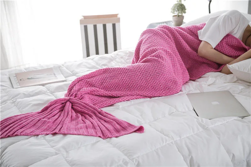 

Fashion Adult Children Mermaid Tail Crochet Blanket Sleeper Sofa Rug Knitted Handmade Soft Winter Warm Baggy Causal Sleeping Bag