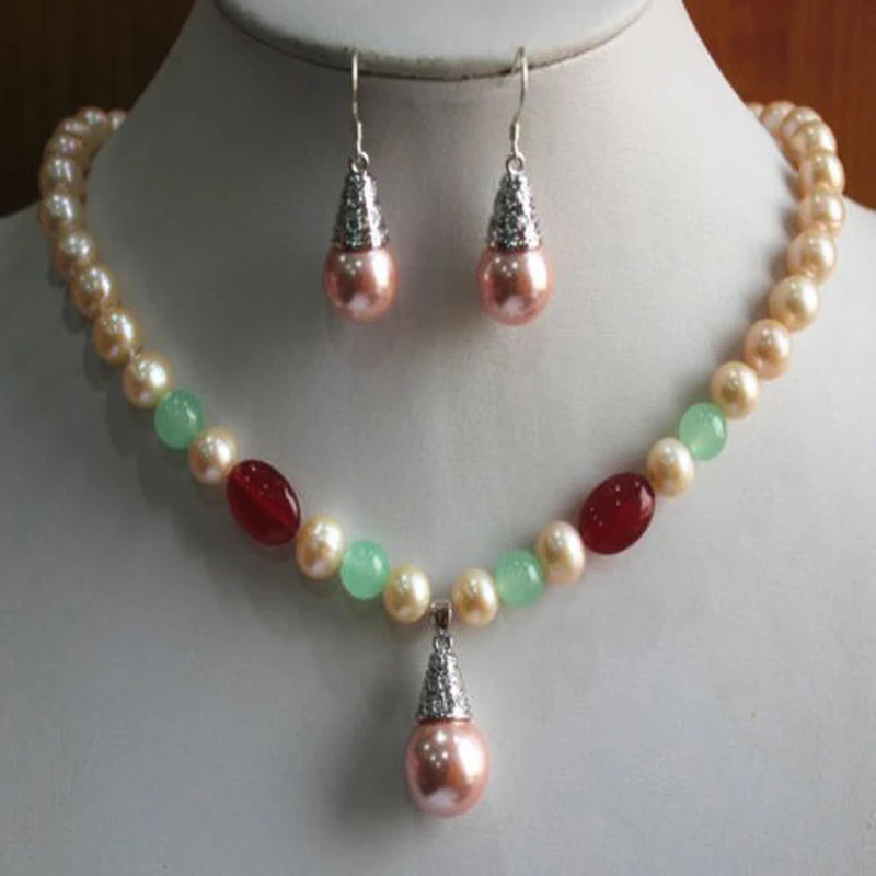 

New Design 8mm Mixed Color Pearl/ Necklace Earring Pendant Jewelry Set AA268