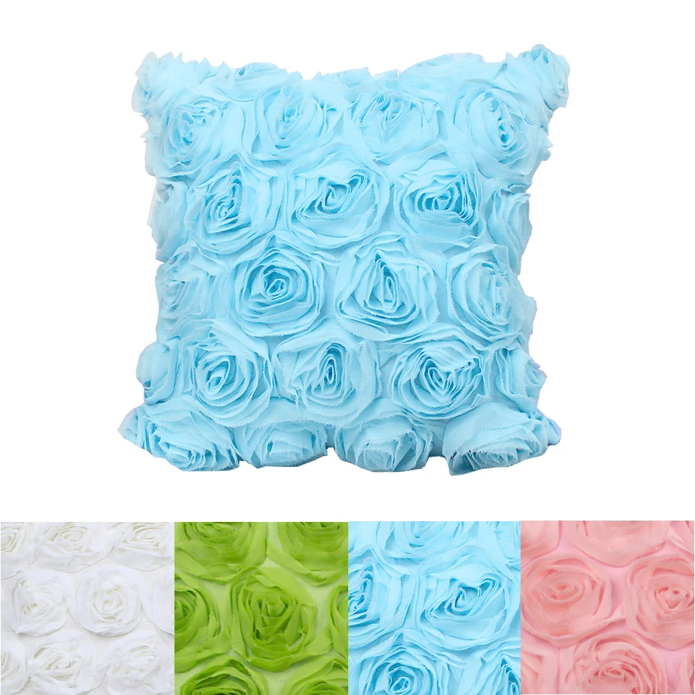 

3D rose flower embroidered sofa cushion cover 40x40/45x45/50x50/55x55/60x60/65x65/70x70cm chiffon throw pillow cover pillow case