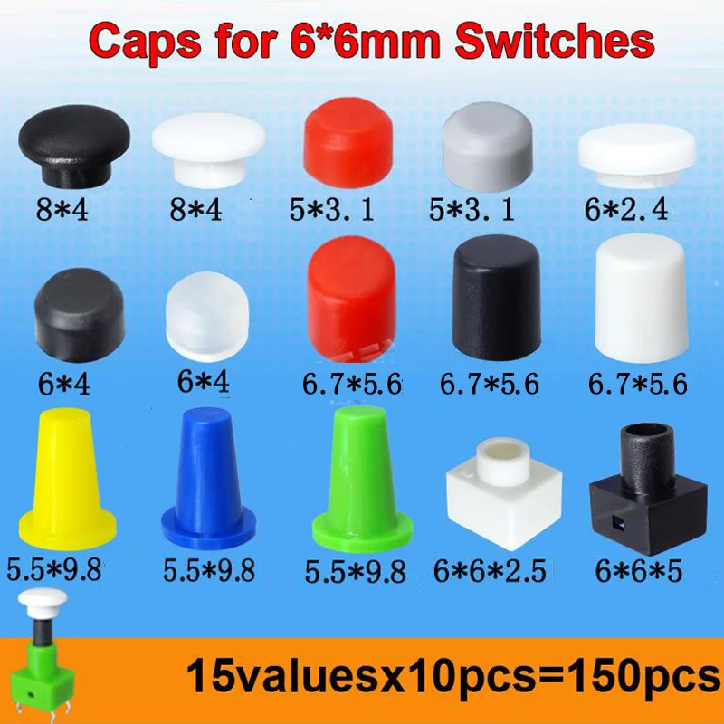 

15valuesx10pcs=150pcs Caps for 6*6mm 6x6mm Tactile Push Button Switch