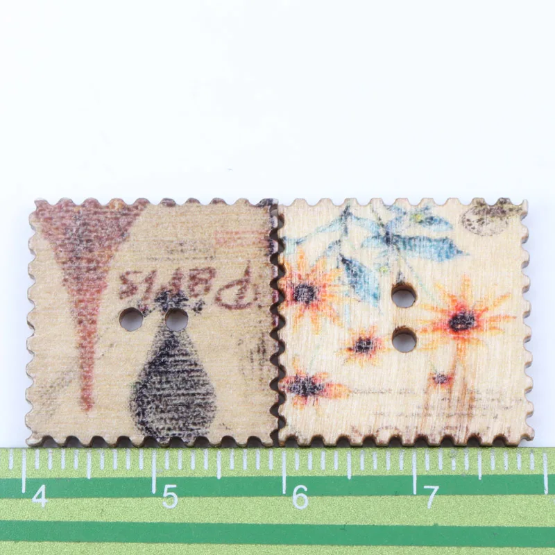 20mm 30pcs Mix Cityscape Painted Postage Stamp Pattern Wooden Buttons 2 Holes Handmade Sewing Scrapbooking Crafts DIY