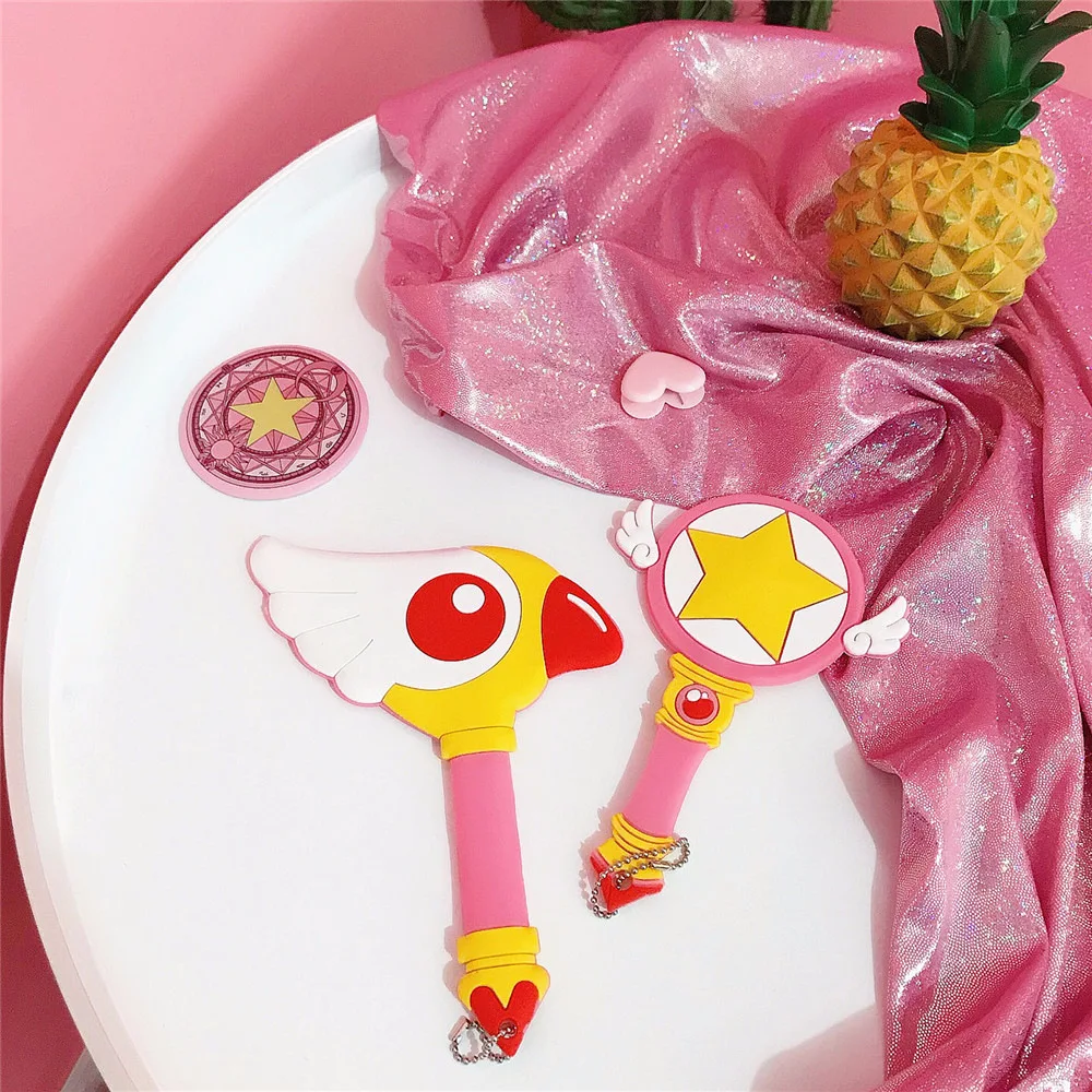 2pcs Portable Shatter-proof PU Cute Cartoon Scepter Aluminum Mirror Handheld Makeup Mirror Birthday Gift Magical Girl