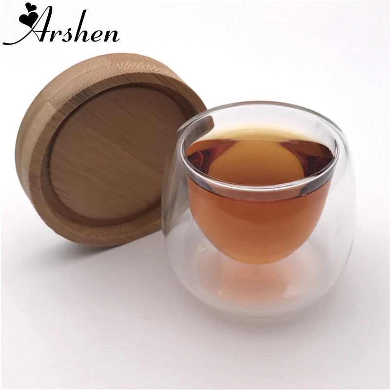 Arshen 1 комплект одежды для девочек ростом 80 мл с двойными стенками, изотермическая чашка с бамбуковые подставки ручной работы термостойкие Чай напиток, здоровые Кофе чашки
