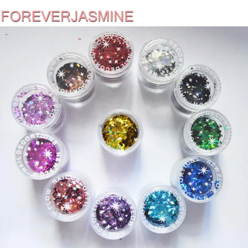 

FOREVERJASMINE 12pcs Silvery Dazzling Rainbow Diamond Glitter Rhombus Nail Flakes Golden Nail Glitter Dust Laser Charms Manicure