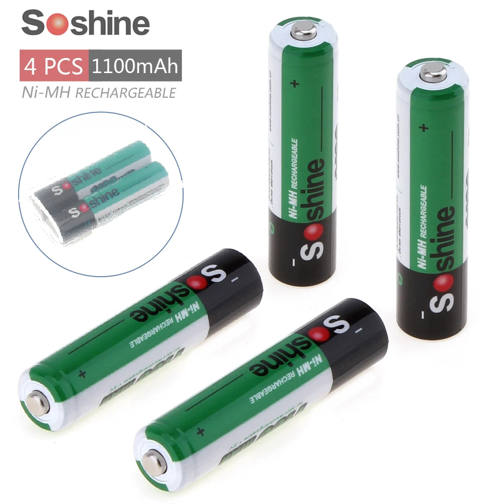 4 шт. перезаряжаемые никель металлогидридные батарейки Soshine 1100 мАч 1 2 в AAA|rechargeable