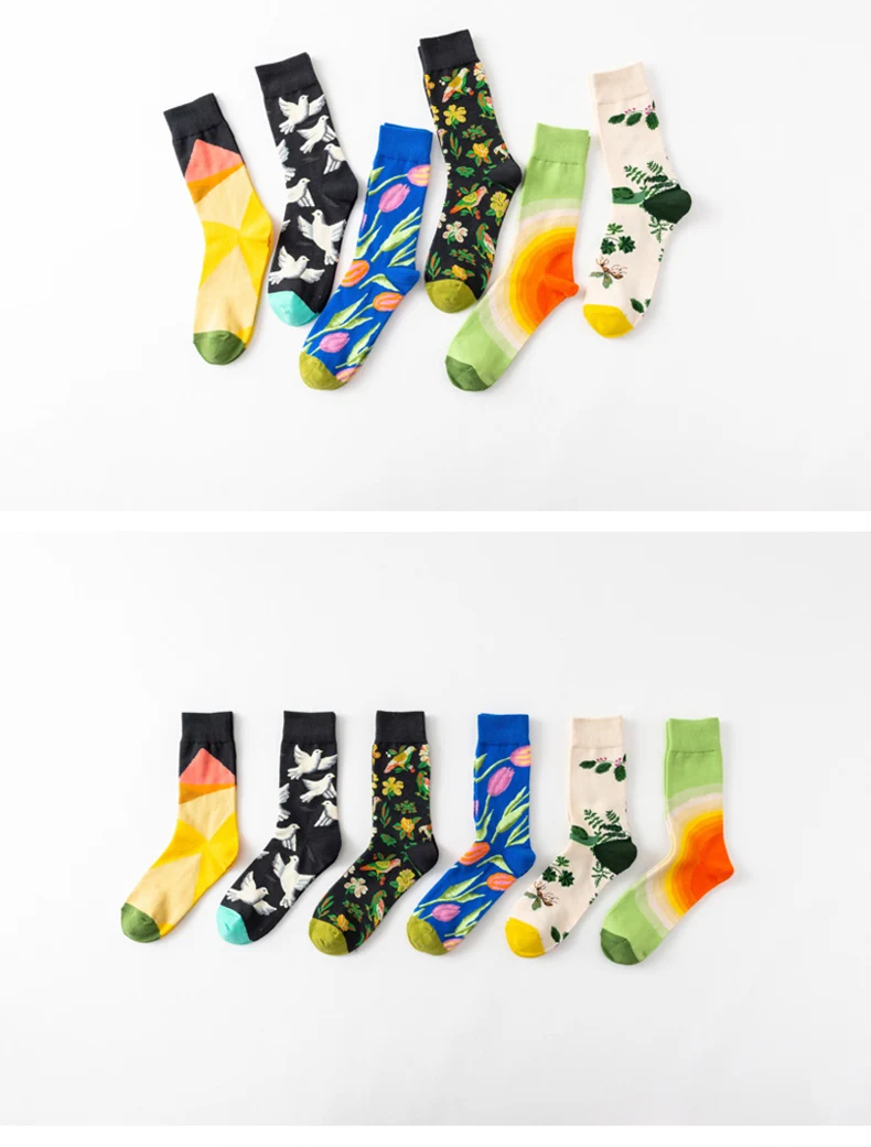 Хлопковые мужские забавные носки с изображением голубей, птиц и цветов, заката, светящиеся носки в стиле хип-хоп, Короткие повседневные носки в стиле Харадзюку, Новинка