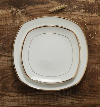

Ceramic Plate Golden Side Bone Porcelain Square Plate Dishes Steak Plate White Gold Line Plate Serving Platter Dishes