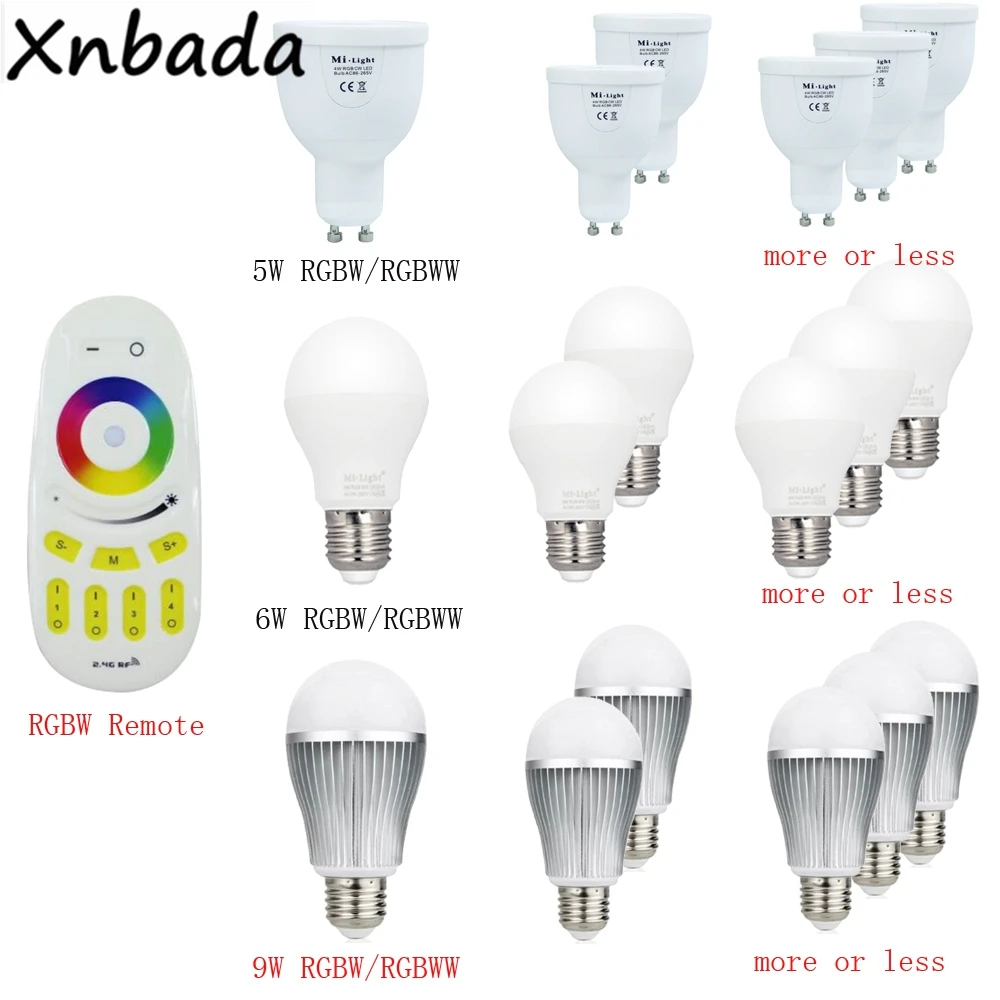 Milight MiBoxer 2 4G Светодиодная лампа с регулируемой яркостью 4 Вт 5 6 9 12 MR16 GU10 E27 RGBW RGBWW RGB +