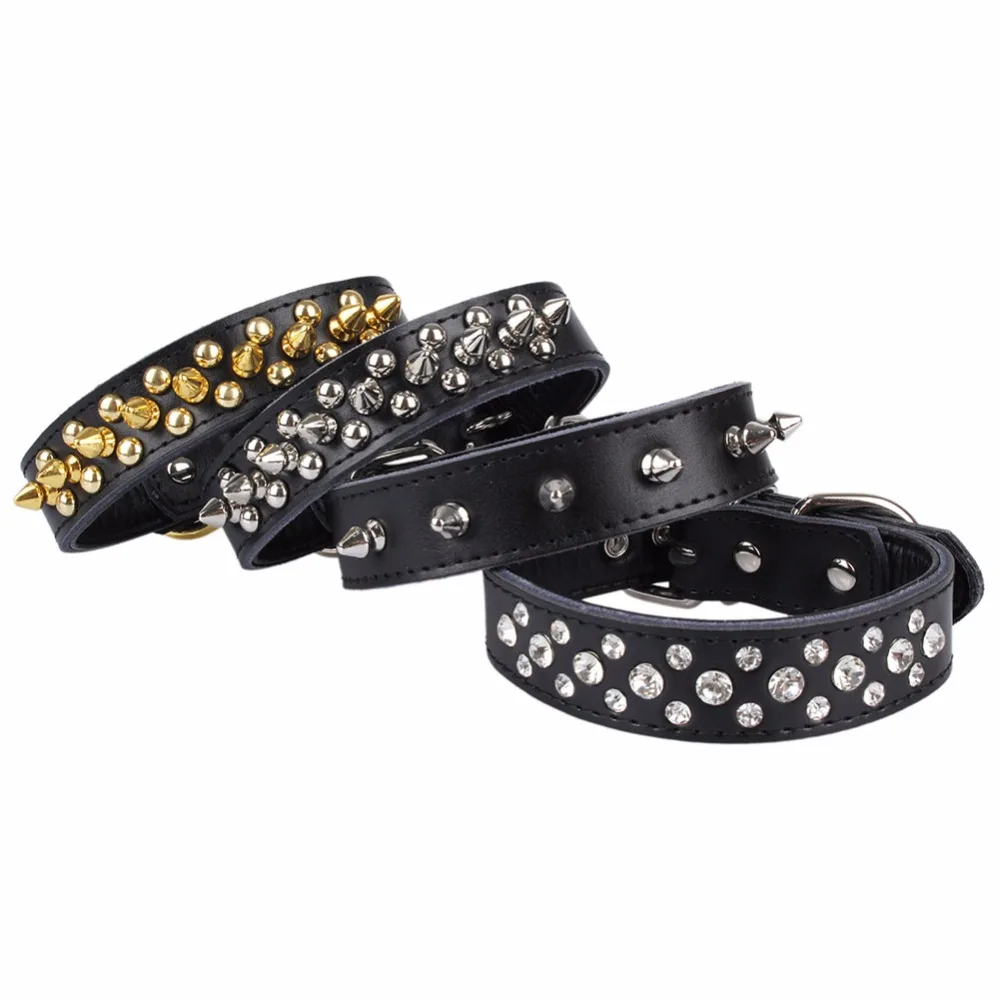 Black Small Dogs Collars Cat Spiked Rhinestone Puppy Animals