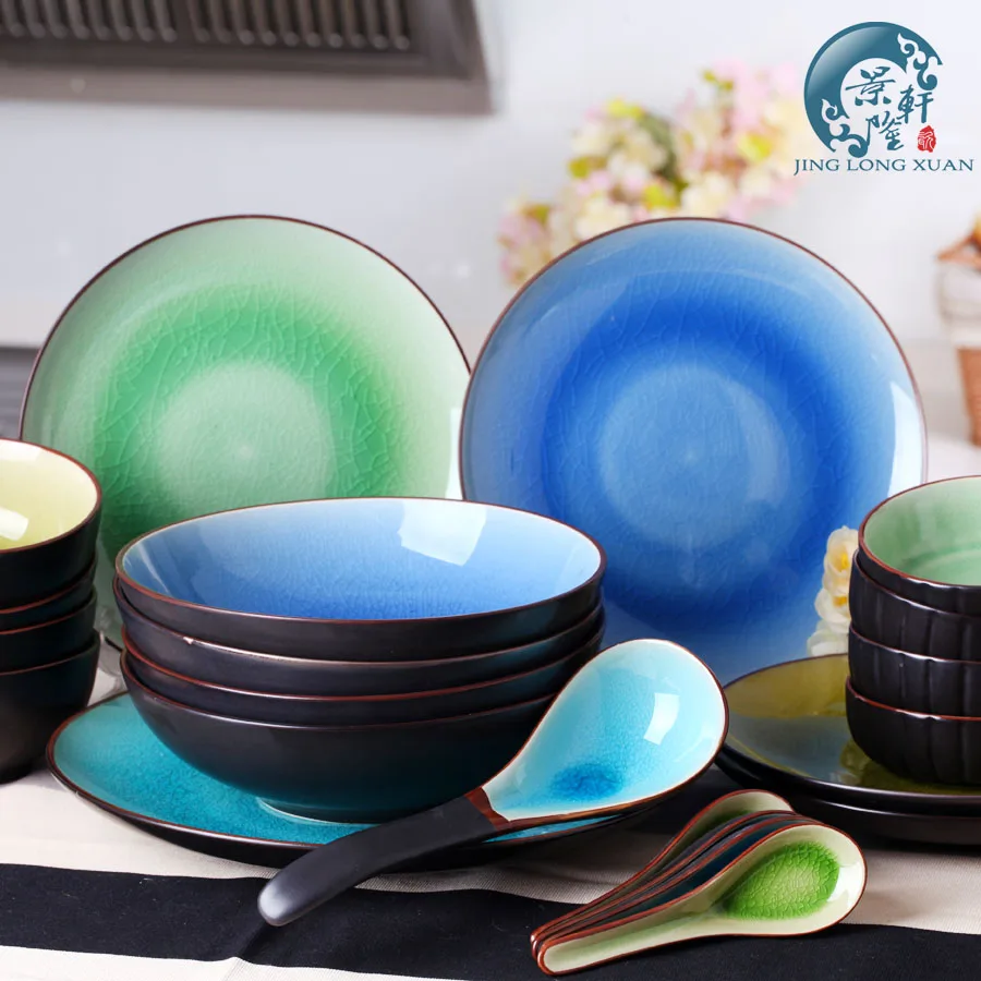 China Ceramic Japanese Style Dinnerware Sets of 22 for 4 Crackle Glaze