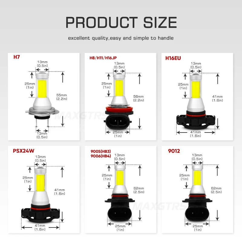 2x H7 H8 H11 9005 9006 HB3 HB4 H16 H10 PSX24W COB Chips Car LED Light Fog Lamp LED Daytime Runing Light DRL Gold Ice Blue