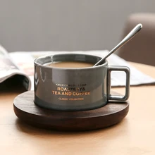 Креативные кофейные чашки в американском стиле с ложкой, Континентальный чайный набор, чайная чашка, простые бытовые матовые цветные керамические кофейные чашки, подарок