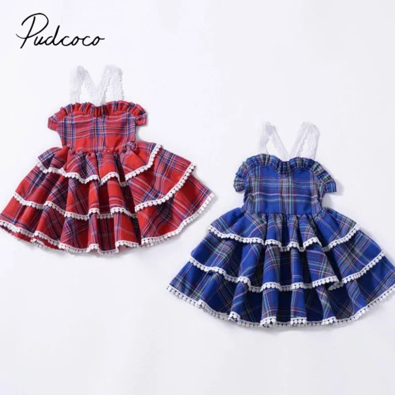 2018 Brand New Princess Sweet Toddler Baby Girl Party Dress Sleeveless Plaid Ruffles Wave Tutu Checked Corset Sundress | Детская одежда