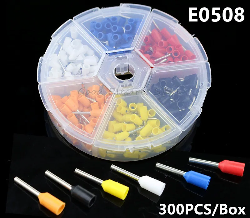 

300pcs/box E0508 6 colors Bootlace cooper Ferrules kit set Wire Copper Crimp Connector Insulated Cord Pin End Terminal