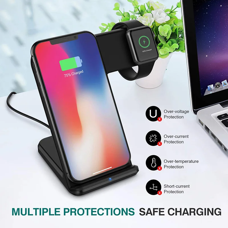 Qi Беспроводное зарядное устройство для iPhone Xs Max Xiaomi Samsung 2 в 1 Быстрое беспроводное