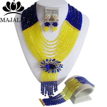

Fashion african jewelry set blue and yellow nigerian wedding african beads jewelry set Crystal Free shipping Majalia-402