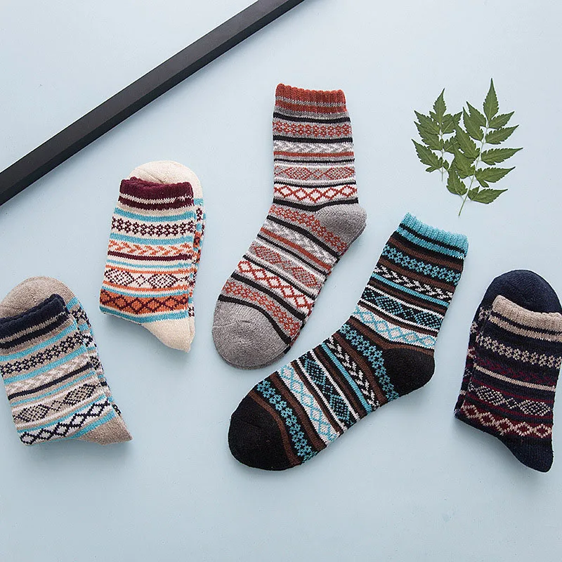 Зимние толстые теплые в полоску шерстяные носки Повседневное Calcetines мужские