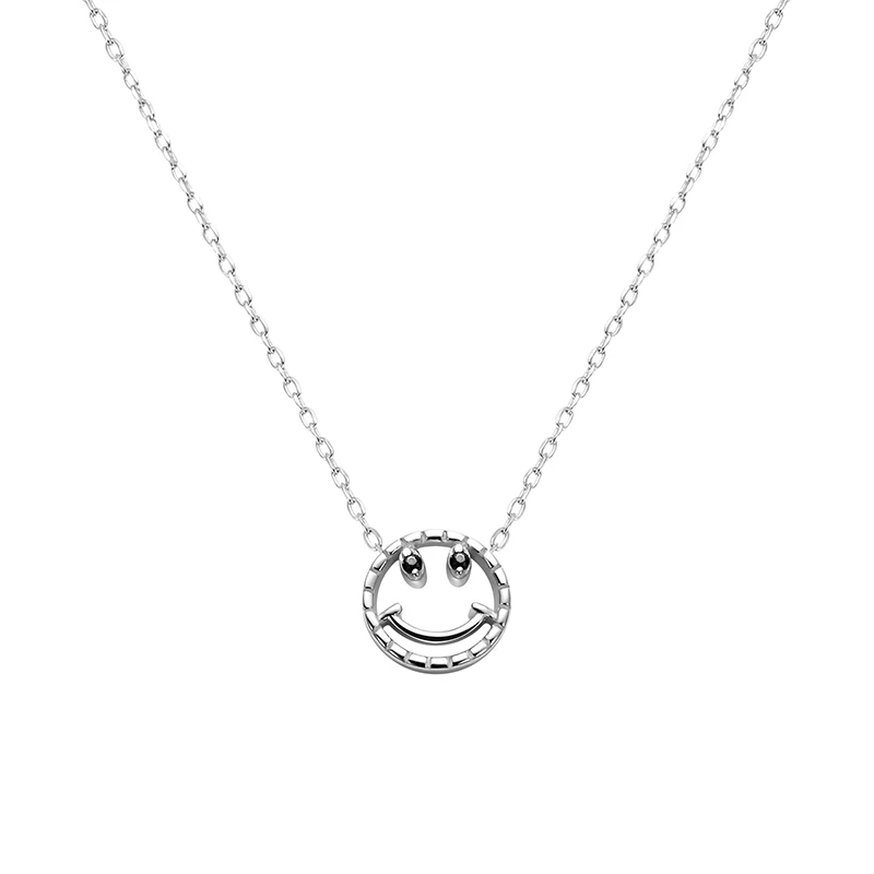 

LEKANI 2019 Fashion 925 Sterling Silver Elegant Hollow Round Smile Face Cubic zirconia Black Eyes Pendant Lucky Charm Necklaces