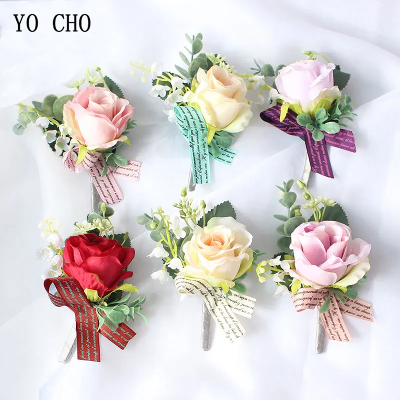 wedding wrist corsages boutonnieres bridal groom marriage pink red roses flower (8)