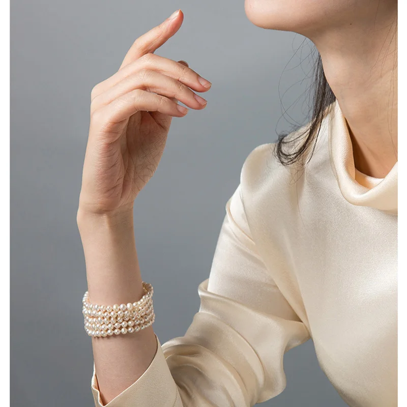 Настоящий натуральный жемчужный браслет для женщин, браслет ручной работы из культивированного пресноводного жемчуга, ювелирные изделия, пять рядов, подарок на день рождения дочери