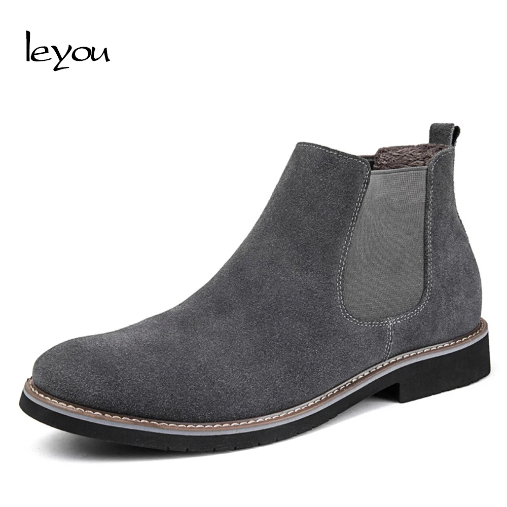 Leyou Suede Boots Men High Top Shoes Brands Boots Shoes Winter Men ...