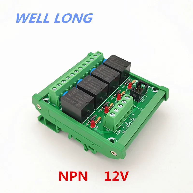Din-рейку 4 канала тип NPN 12V 15A Модуль интерфейса реле питания HF JQC-3FF-12V-1ZS. |