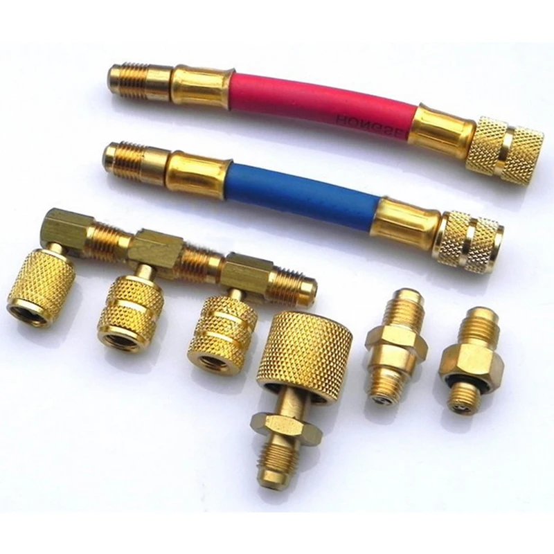 A/C Air Conditioning Manifold Converting Brass Adapter Hose Set R134a R12 Refrigerant Fittings
