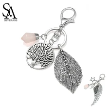 SA SILVERAGE круглый лист дерева жизни розовый кристалл брелок крыло Звездный брелок звезда сумка брелок аксессуары для автомобильных ключей Винтаж