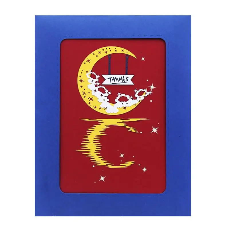  Popup Greeting Card Creative 3D Thanks Moon Girl Handmade Popup Card Gift Card Invitation Card - 32897708256