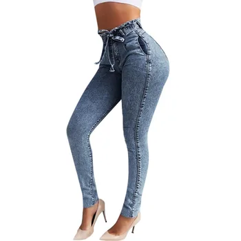 

2019 Summer Women Plus Size high waist jeans Elastic Button Tassel Loose Denim Casual Small Feet Slim Fit Jeans jean femme