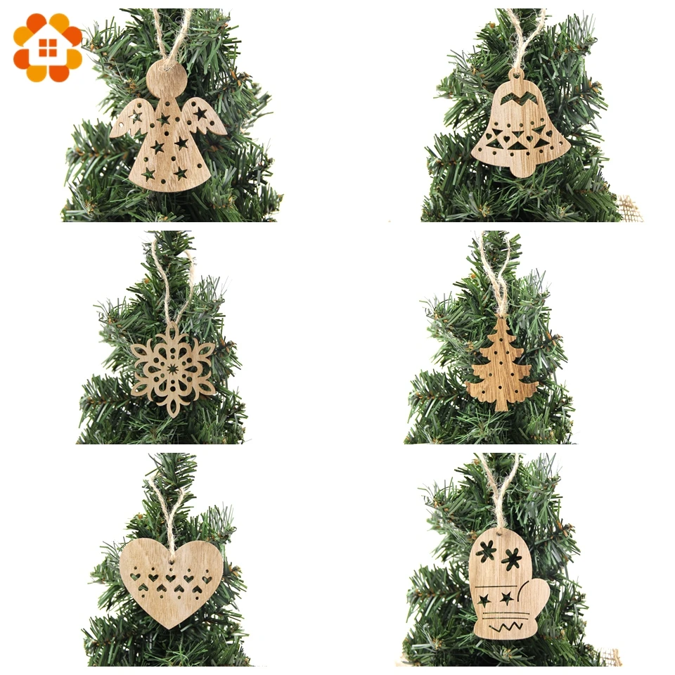 New!6PCS Cute Christmas Snowflakes&Deer&Tree Wooden Pendants Ornaments Christmas Party Decorations Xmas Tree Ornament Kids Gift