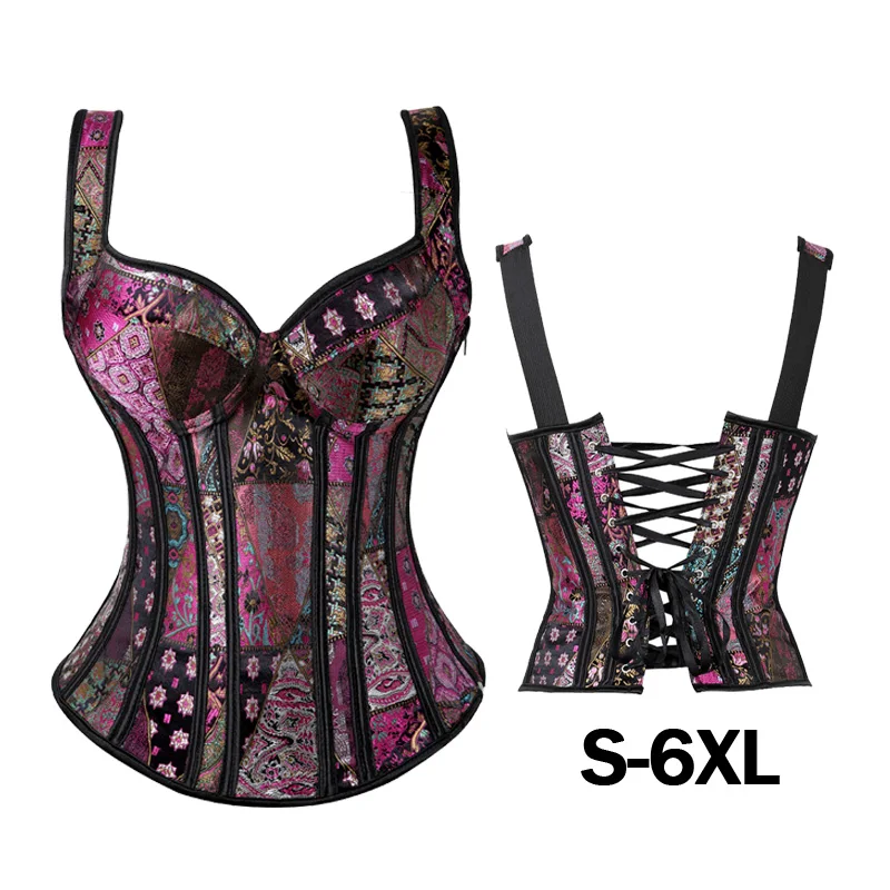 Offerte Sexy Steampunk Corsetto Della Chiusura Lampo Più Il Formato Retro Cosplay Più Bustier Del Partito Vestito Nero Allacciatura up corsetto Delle Donne Top