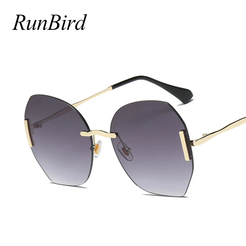 

RunBird Stylish Rimless Sunglasses Women Oversize Round Shape Classic Designer Glasse Purple Driving Oculos De Sol 5173 R