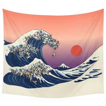 

150*130cm Tapestry Home Decorative Polyester Animal and World Map Pattern Beach Towel Fashion Sofa Wall Decor(Orange white)