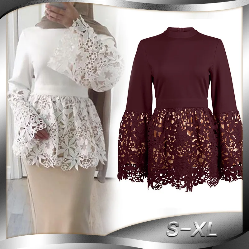 

Abaya Dubai Turkey Arabic Lace Top Muslim Fashion Long Tops Mujer Qatar Oman Abayas Women Ropa Musulmana Turkish Islam Clothing