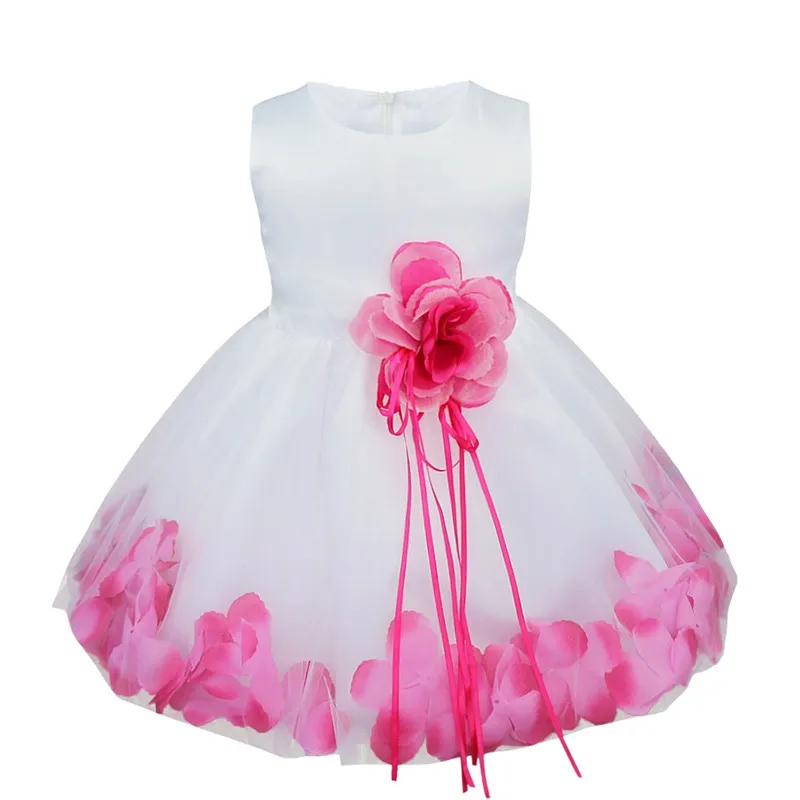 FEESHOW/нарядное фатиновое платье с лепестками цветов для маленьких девочек 1 год, розовый, мятный, зеленый, фиолетовый, 3-24 месяца - Цвет: Hot Pink