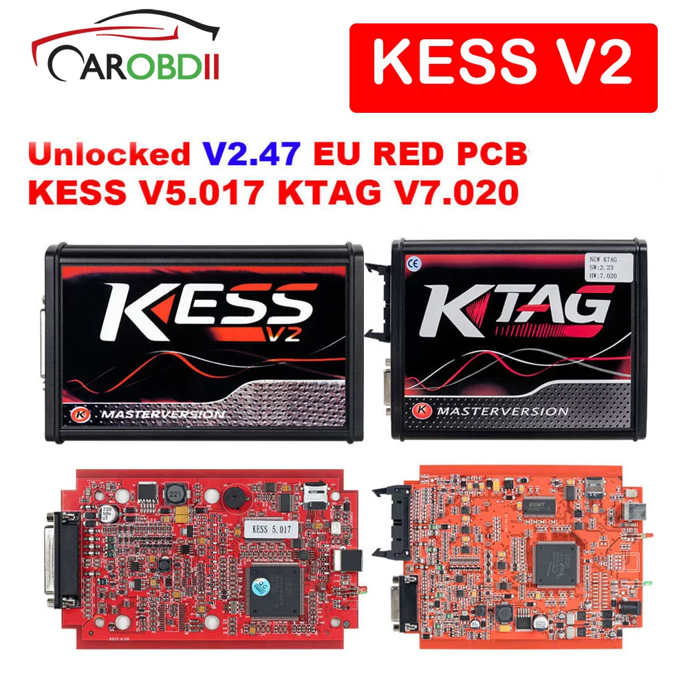 

KESS V2 Master KessV2 V2.47 V2.23 V5.017 EU Red PCB No Token Limit ECU programming Ktag OBD2 Manager Tuning Kit For Car/Tractor