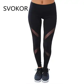 

SVOKOR Mesh Patchwork Leggings Women Polyester Black High Waist Ankle-Length Sexy Workout Trousers Legging Female Fitness
