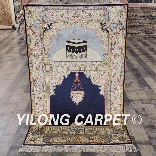 Yilong 2.5'x4' oriental hand knotted silk prayer mat handmade muslim