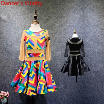 

Children Latin Dance Wear Mesh Big Hemlines Fishbone Dress Kids Rumba Samba Tango Cha Cha Competition Performance Costume