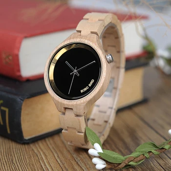

BOBO BIRD Elegant Women Watches Simple Dial Wooden Band Quartz wristwatch With Wooden Gift Box reloj mujer Accept Dropshipping