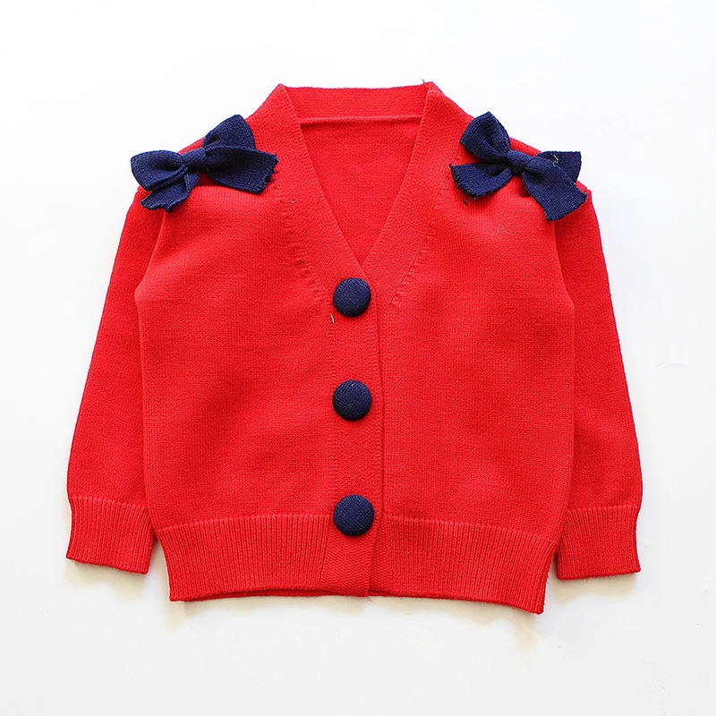 Rlyaeiz/ г. осенне-зимний Кардиган для маленьких девочек от 2 до 7 лет, свитер детские вязаные свитера с бантом, одежда для детей